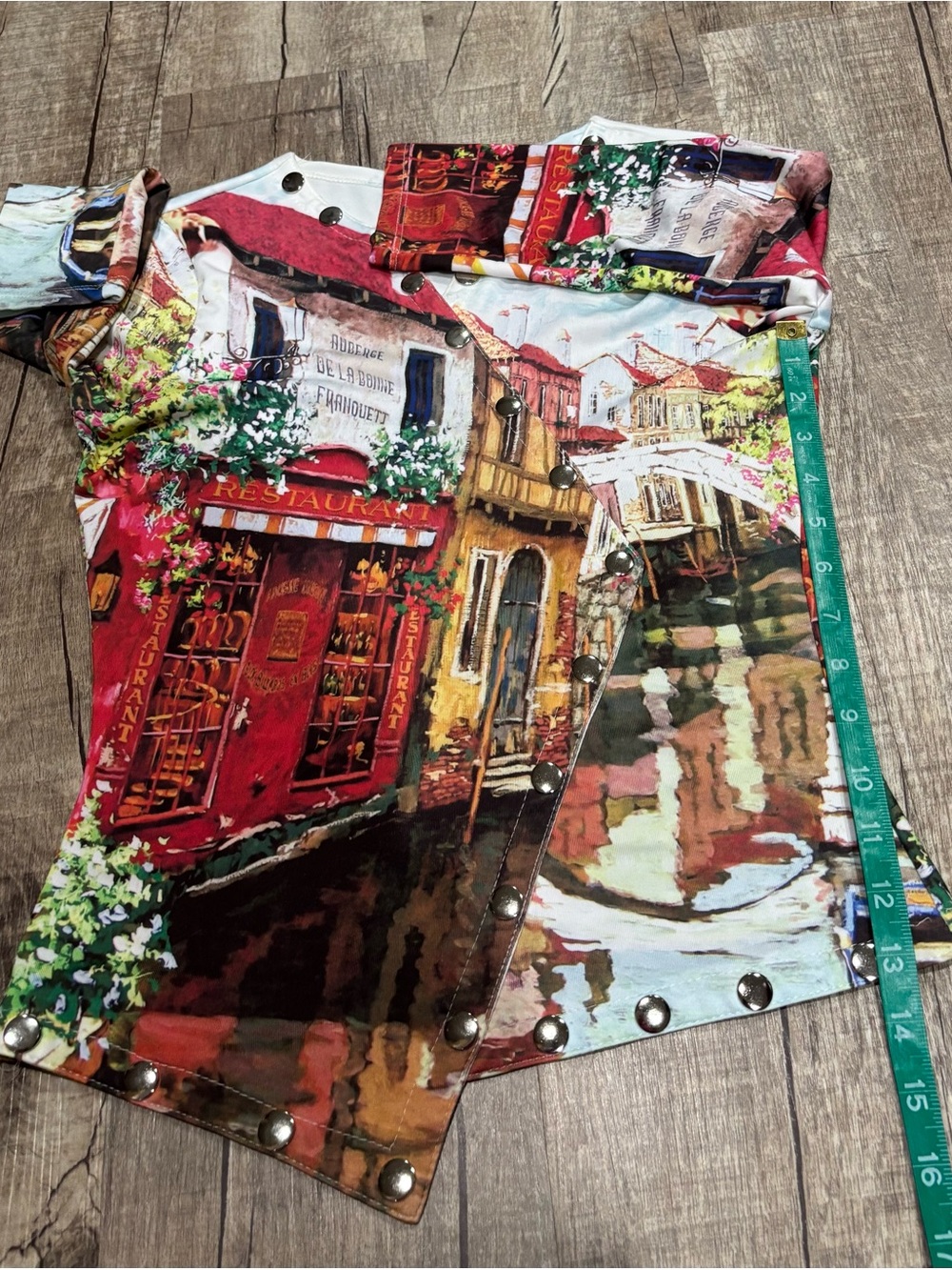 Boho Chic Scenic Print Button-Front Top in Orange and Mustard - Picture 3 of 6